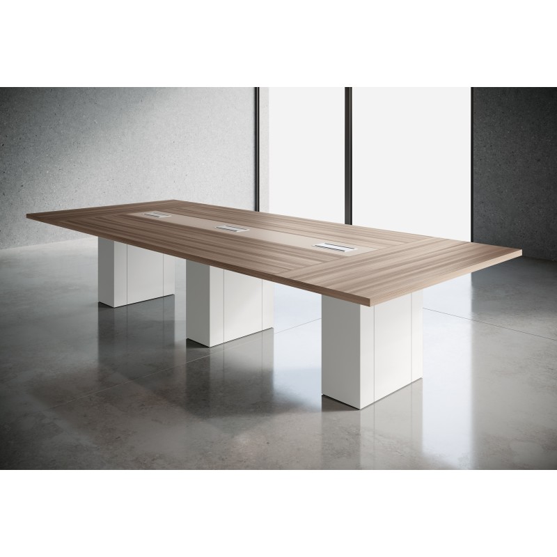 Tavolo riunione con base metallo e top access , serie Go steel